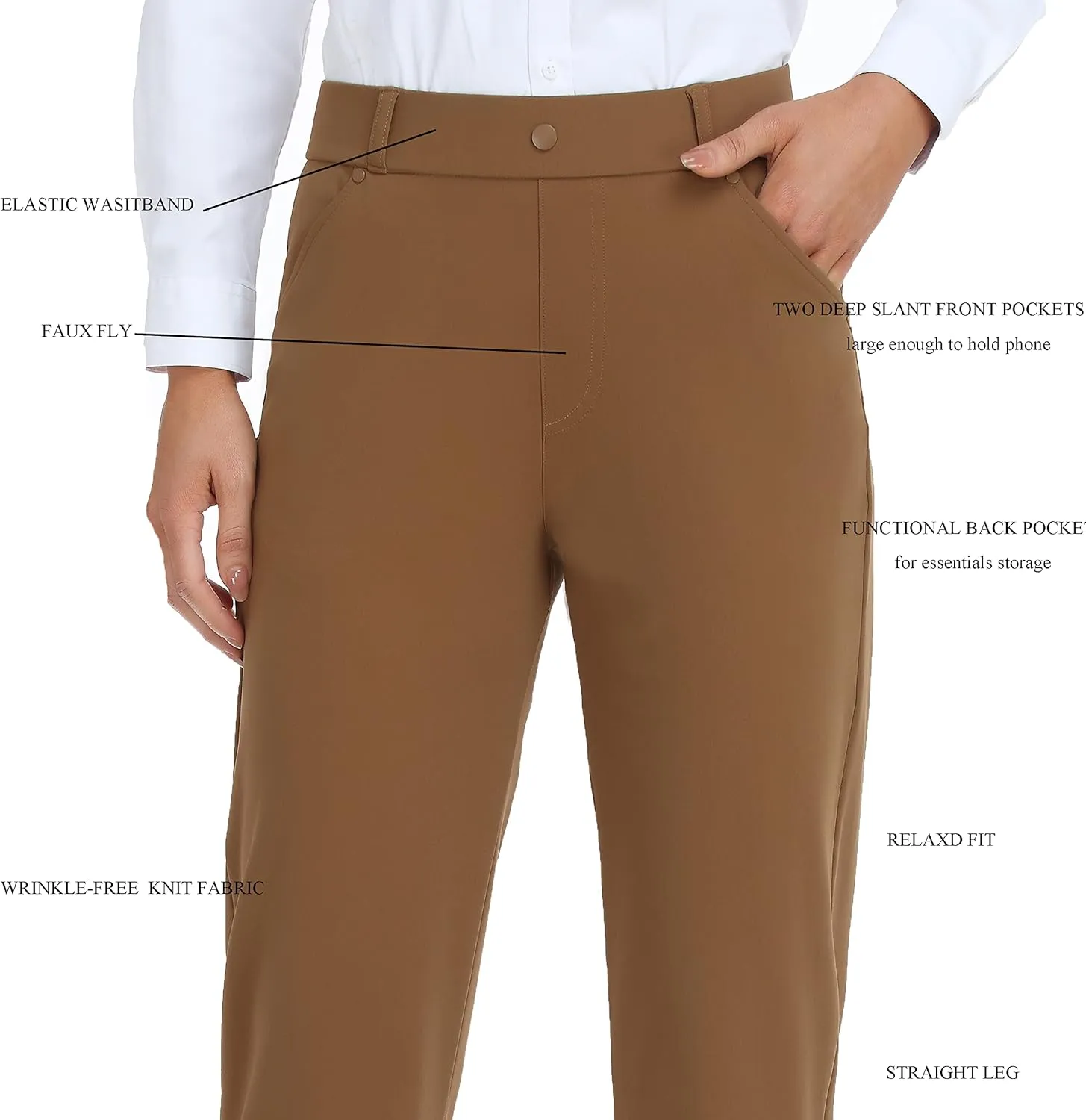 Oalka Women's Dress Pants Straight Leg Yoga Work Stretchy Pant for Office Business