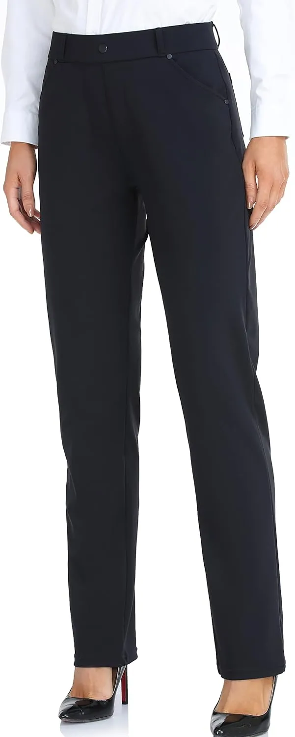 Oalka Women's Dress Pants Straight Leg Yoga Work Stretchy Pant for Office Business
