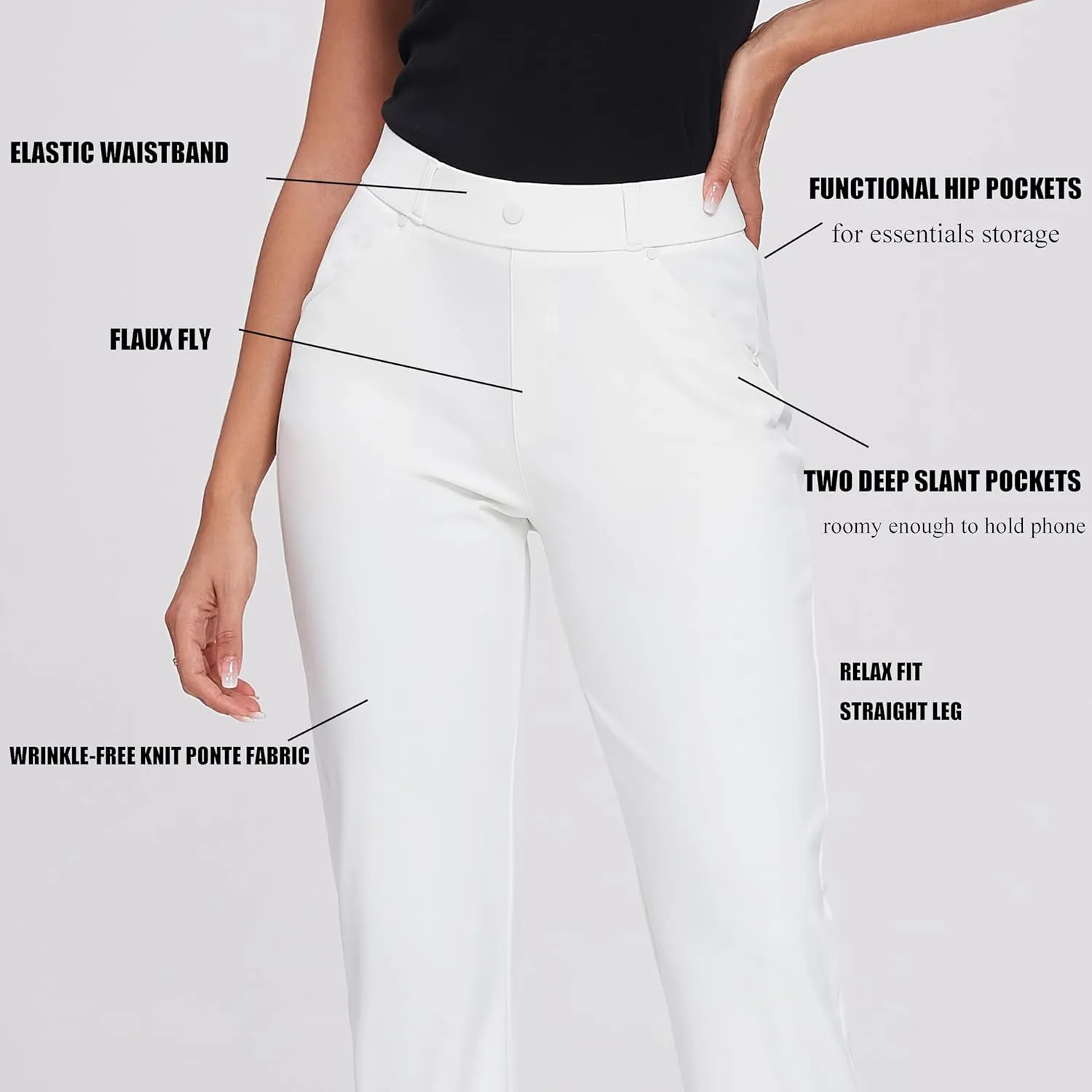Oalka Women's Dress Pants Straight Leg Yoga Work Stretchy Pant for Office Business
