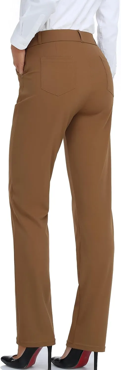 Oalka Women's Dress Pants Straight Leg Yoga Work Stretchy Pant for Office Business