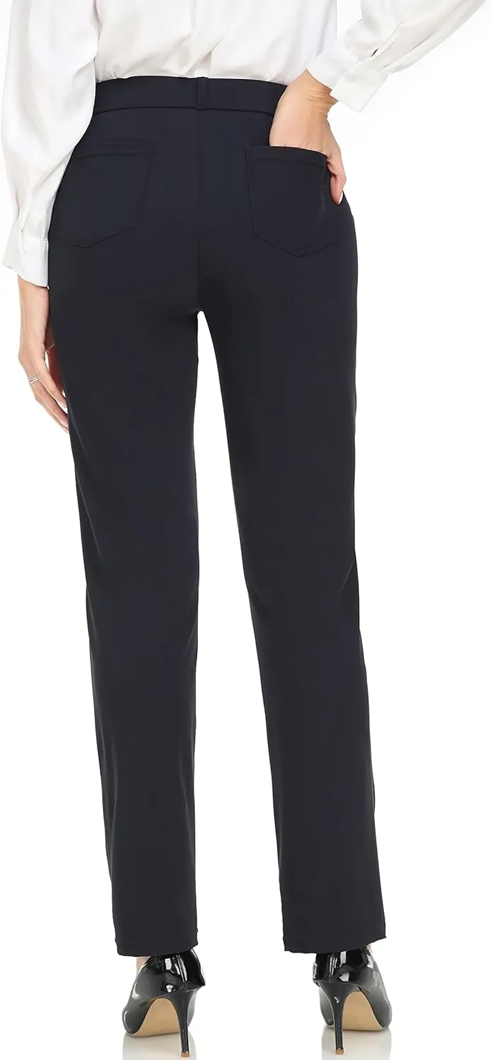 Oalka Women's Dress Pants Straight Leg Yoga Work Stretchy Pant for Office Business