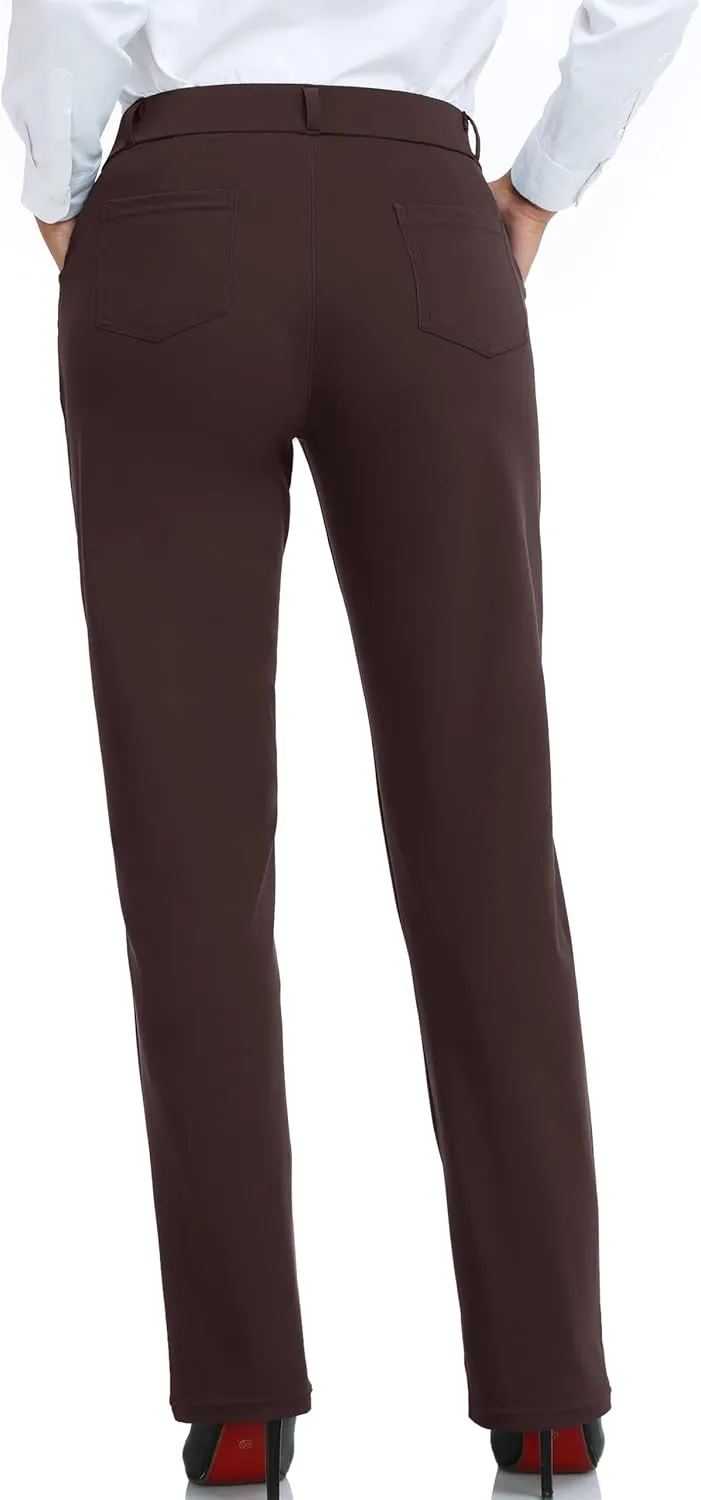 Oalka Women's Dress Pants Straight Leg Yoga Work Stretchy Pant for Office Business