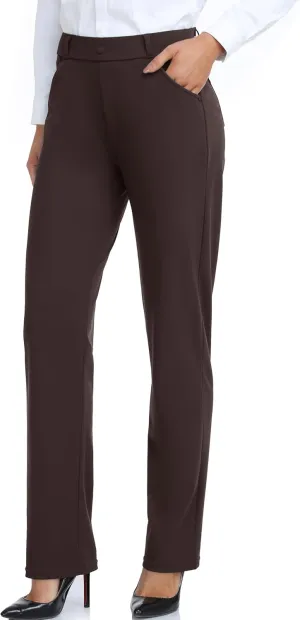 Oalka Women's Dress Pants Straight Leg Yoga Work Stretchy Pant for Office Business