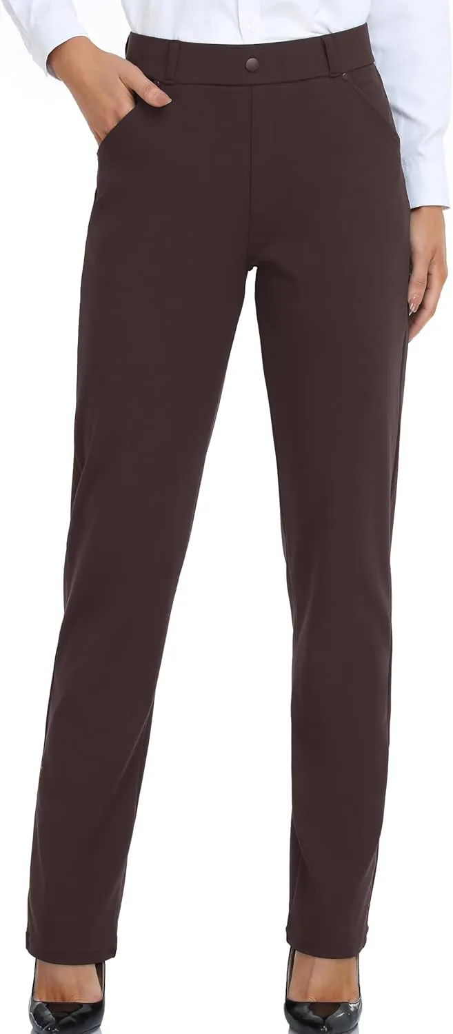 Oalka Women's Dress Pants Straight Leg Yoga Work Stretchy Pant for Office Business