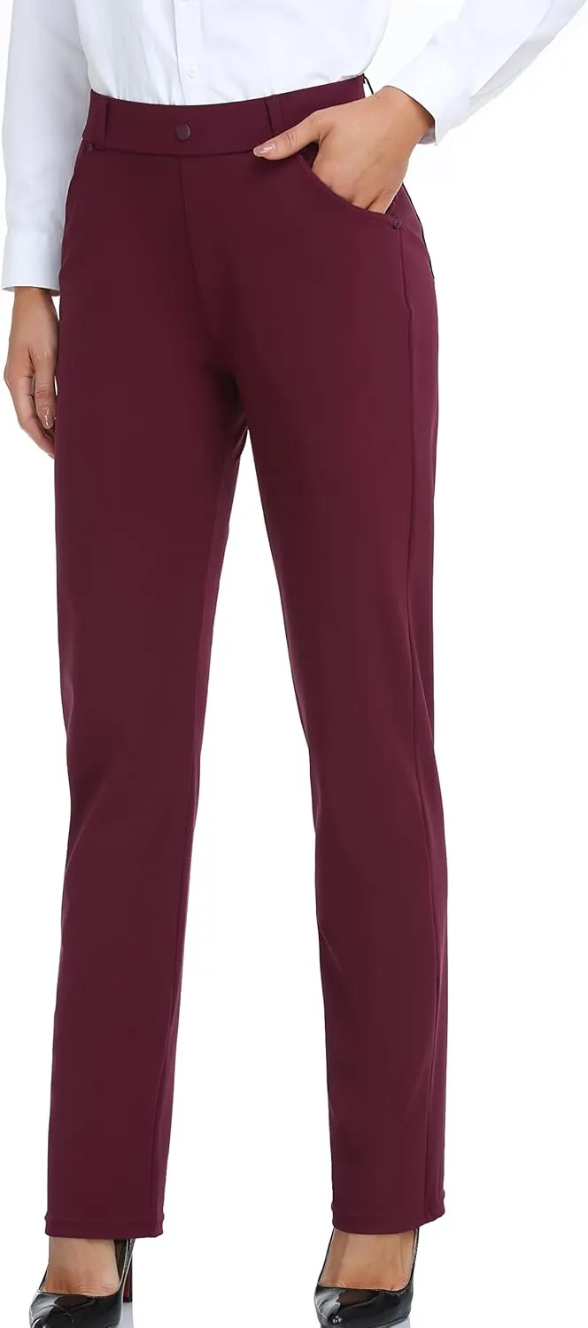 Oalka Women's Dress Pants Straight Leg Yoga Work Stretchy Pant for Office Business