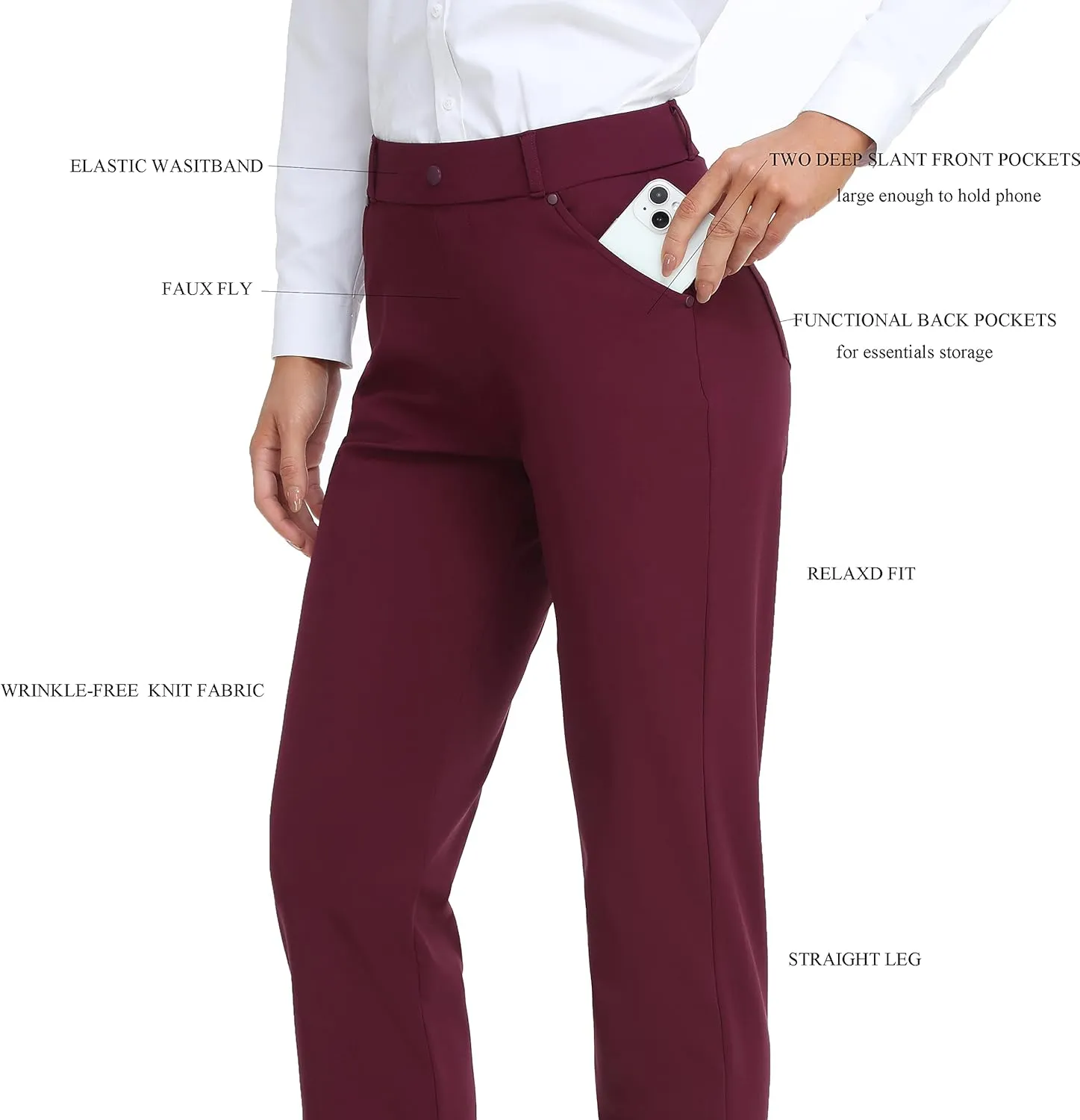 Oalka Women's Dress Pants Straight Leg Yoga Work Stretchy Pant for Office Business