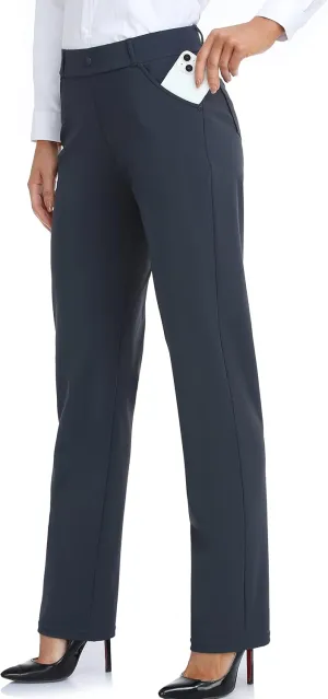 Oalka Women's Dress Pants Straight Leg Yoga Work Stretchy Pant for Office Business