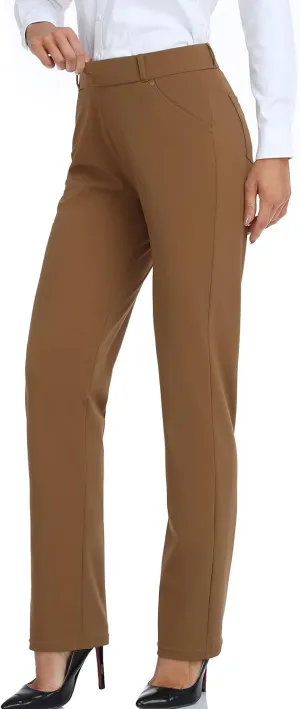 Oalka Women's Dress Pants Straight Leg Yoga Work Stretchy Pant for Office Business