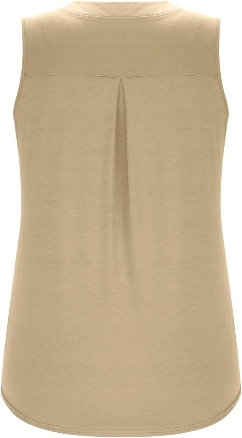 Oplxuo Women V Neck Pleated Tank Tops Trendy Dressy Sleeveless Shirts Casual Cute Blouses Solid Summer Tanks