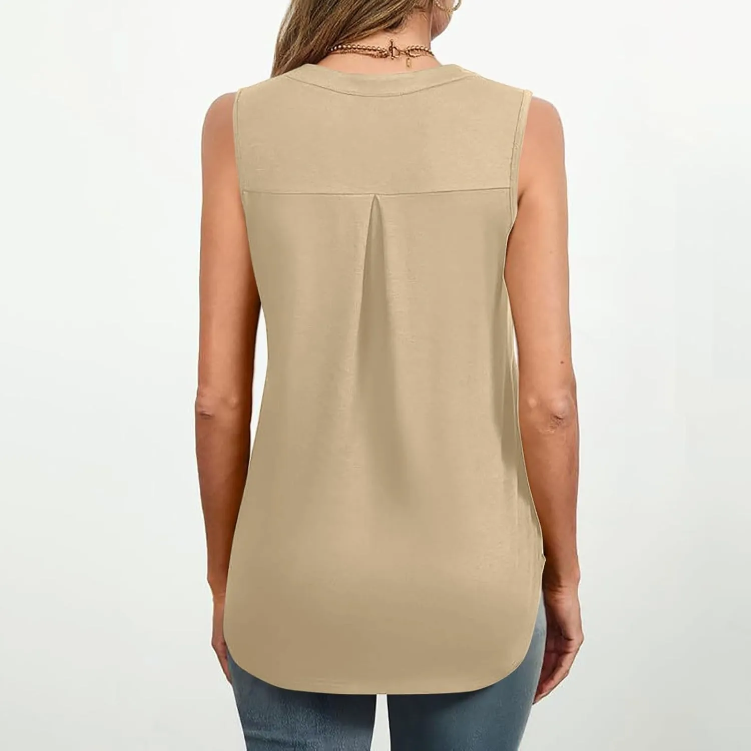 Oplxuo Women V Neck Pleated Tank Tops Trendy Dressy Sleeveless Shirts Casual Cute Blouses Solid Summer Tanks
