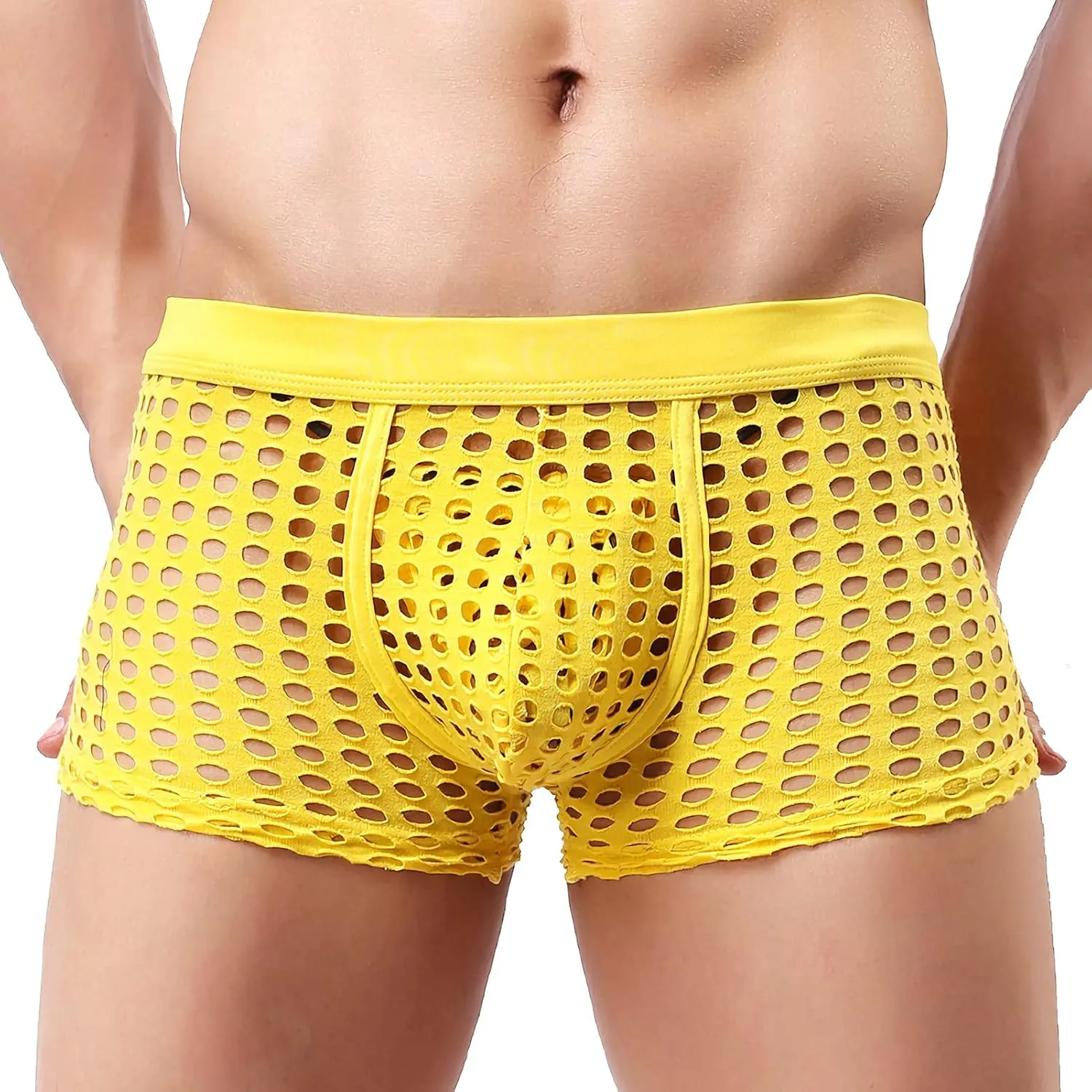Panegy Men's Muscle Shorts Fishnet Openwork Boxer Shorts Workout Running Gym Mesh Hot Shorts Swim Trunks