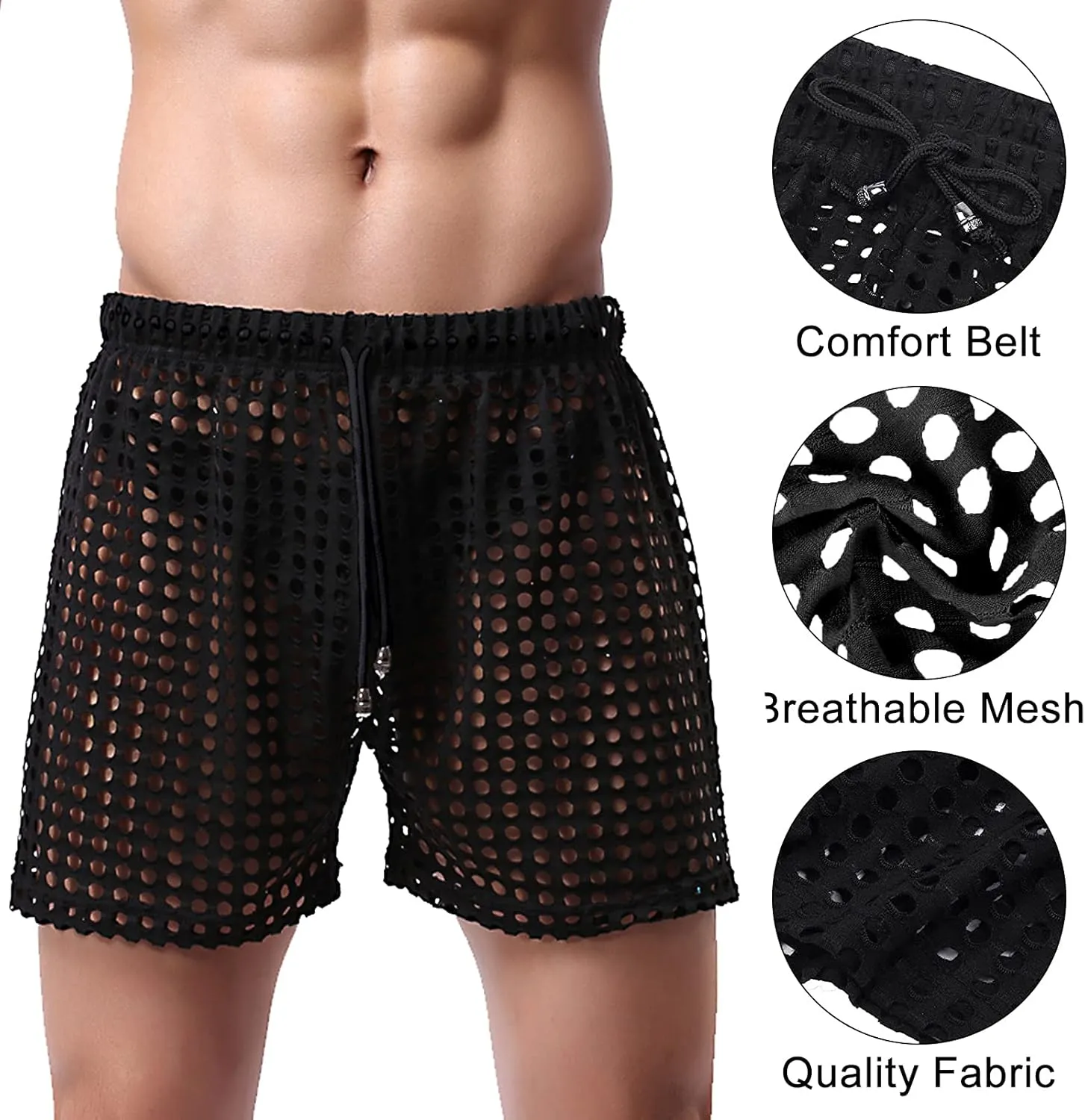 Panegy Men's Muscle Shorts Fishnet Openwork Boxer Shorts Workout Running Gym Mesh Hot Shorts Swim Trunks