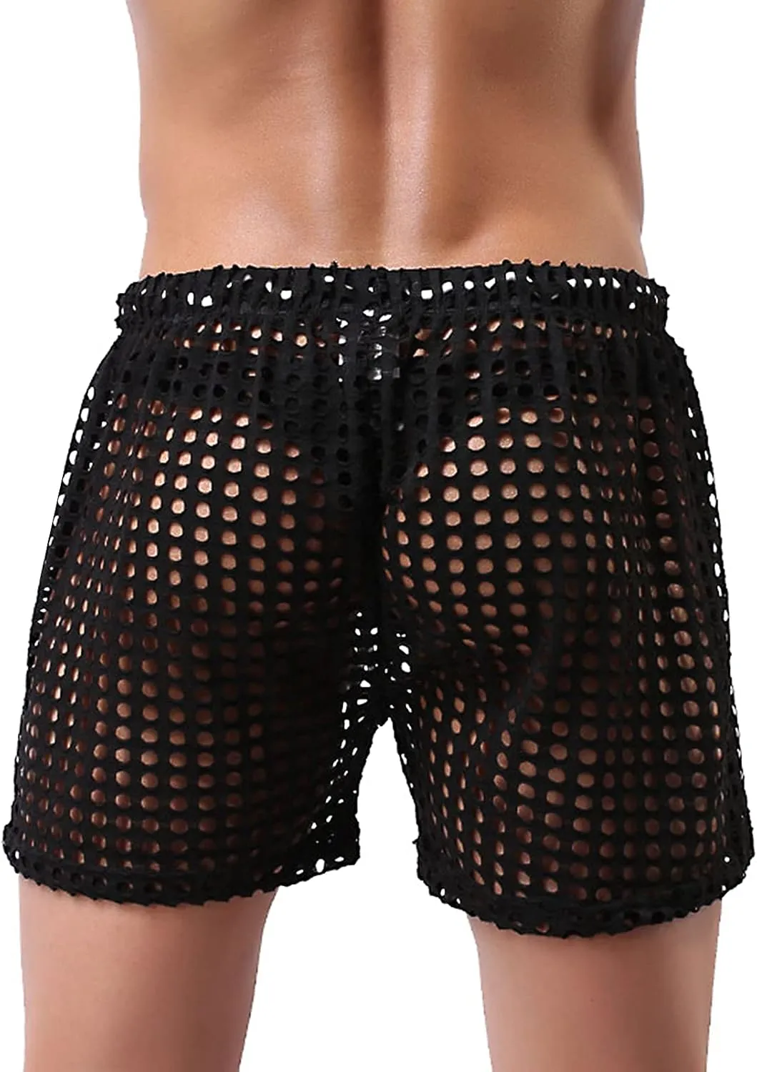 Panegy Men's Muscle Shorts Fishnet Openwork Boxer Shorts Workout Running Gym Mesh Hot Shorts Swim Trunks