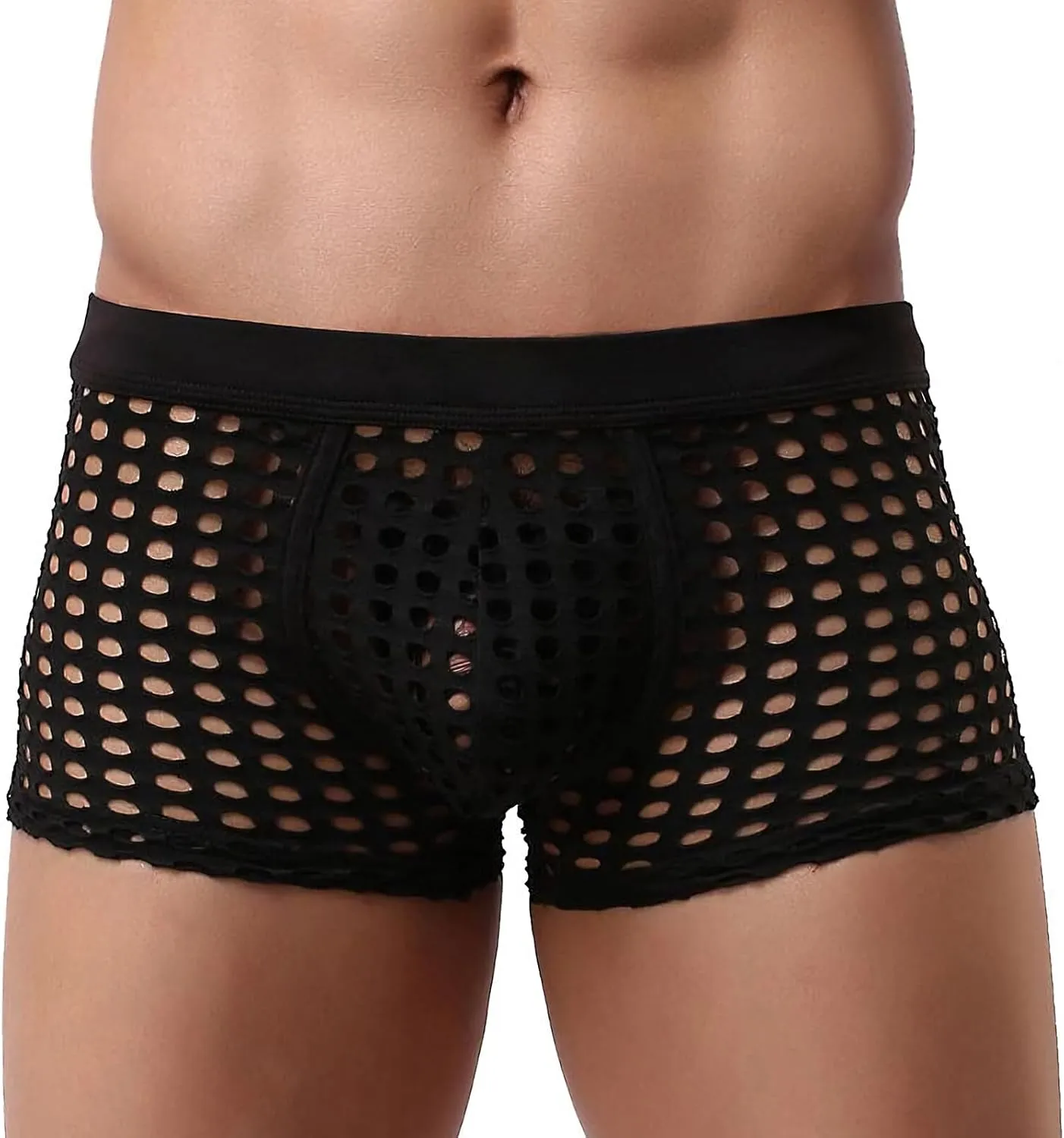 Panegy Men's Muscle Shorts Fishnet Openwork Boxer Shorts Workout Running Gym Mesh Hot Shorts Swim Trunks
