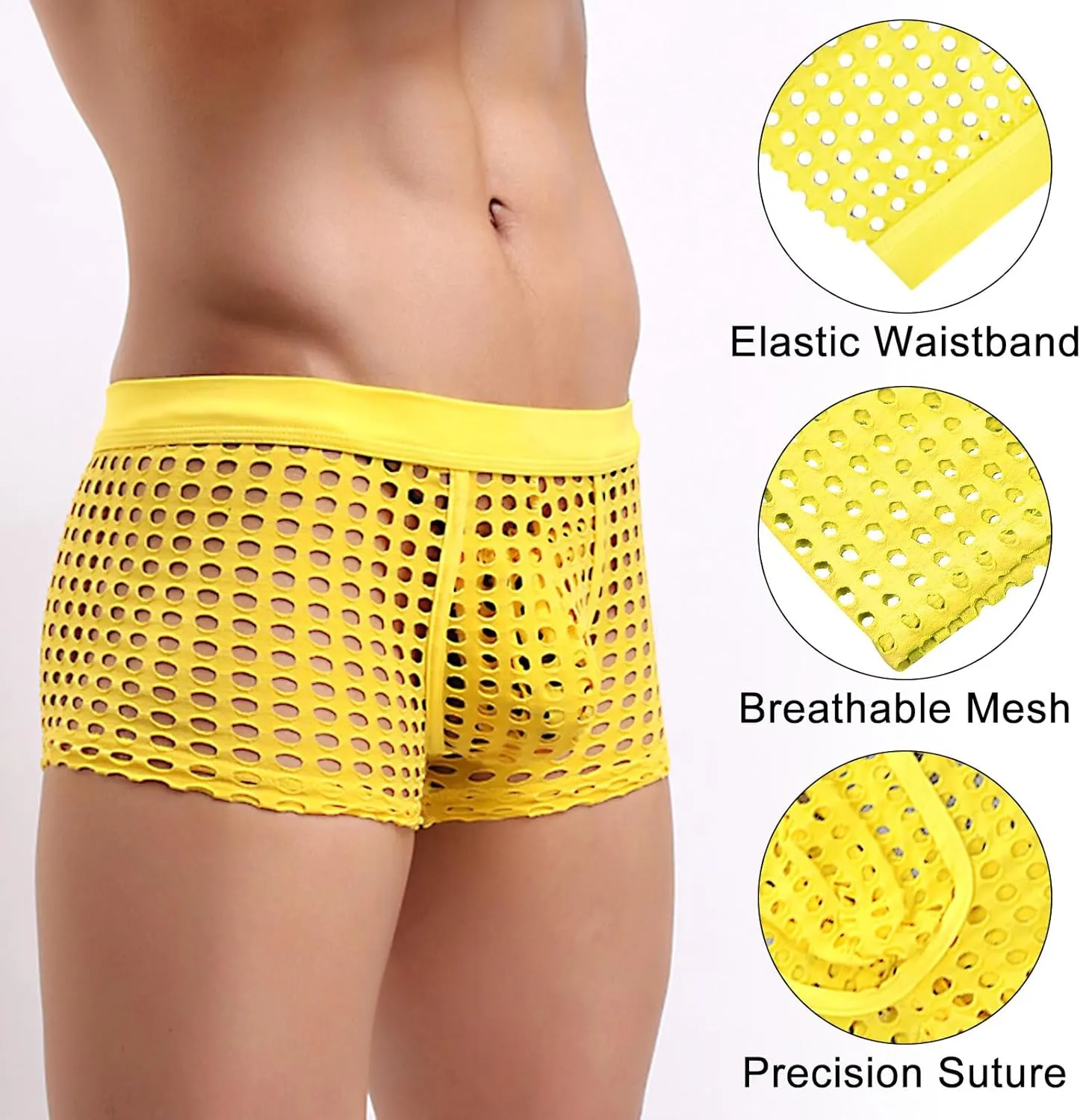 Panegy Men's Muscle Shorts Fishnet Openwork Boxer Shorts Workout Running Gym Mesh Hot Shorts Swim Trunks