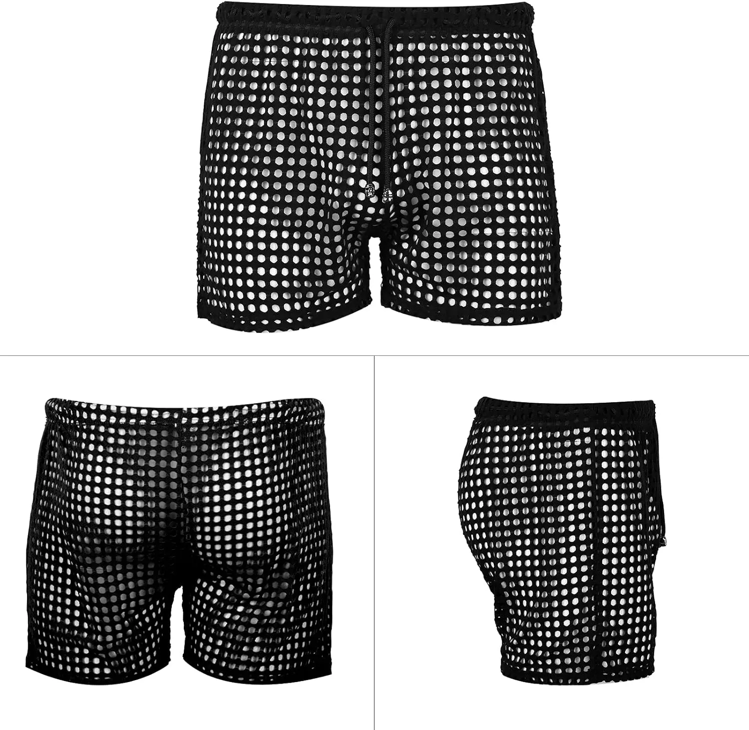 Panegy Men's Muscle Shorts Fishnet Openwork Boxer Shorts Workout Running Gym Mesh Hot Shorts Swim Trunks