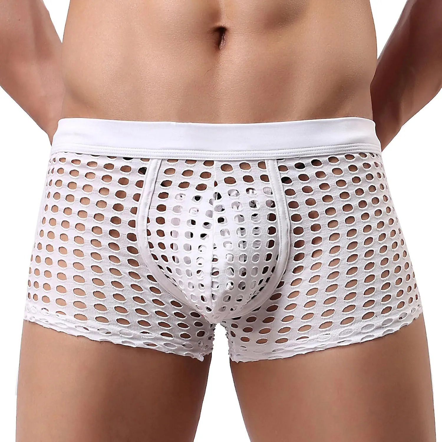 Panegy Men's Muscle Shorts Fishnet Openwork Boxer Shorts Workout Running Gym Mesh Hot Shorts Swim Trunks