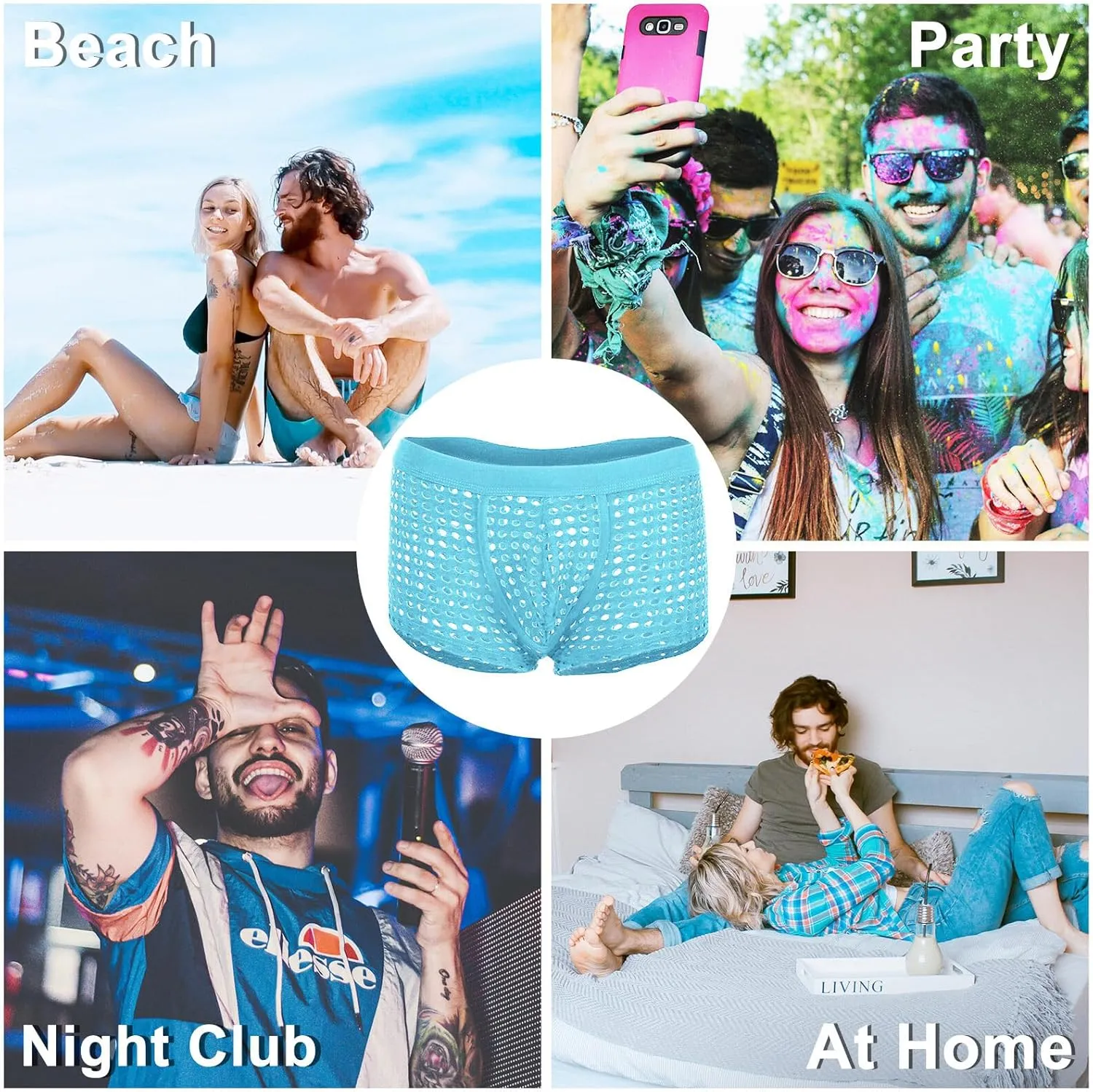 Panegy Men's Muscle Shorts Fishnet Openwork Boxer Shorts Workout Running Gym Mesh Hot Shorts Swim Trunks