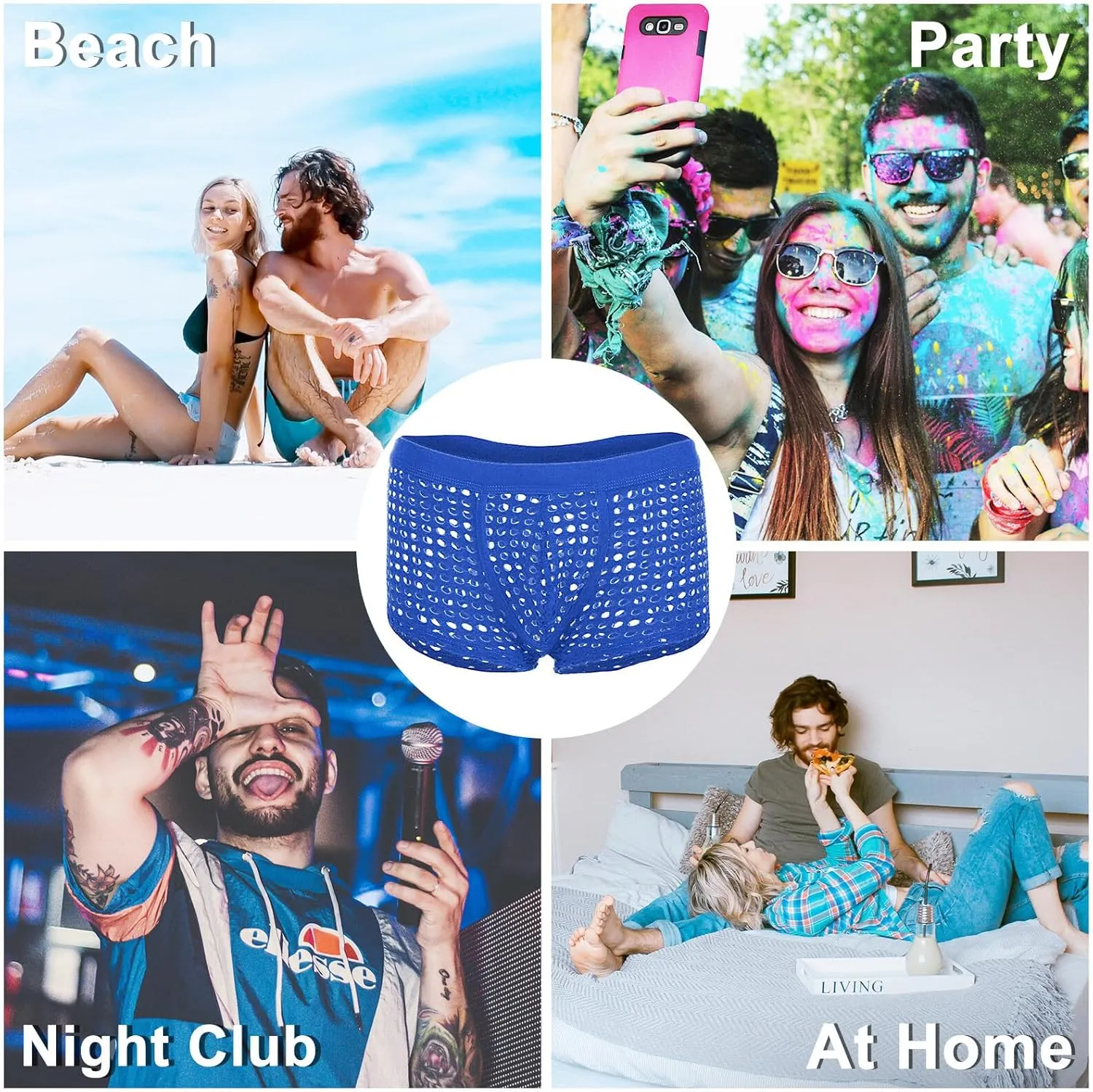 Panegy Men's Muscle Shorts Fishnet Openwork Boxer Shorts Workout Running Gym Mesh Hot Shorts Swim Trunks