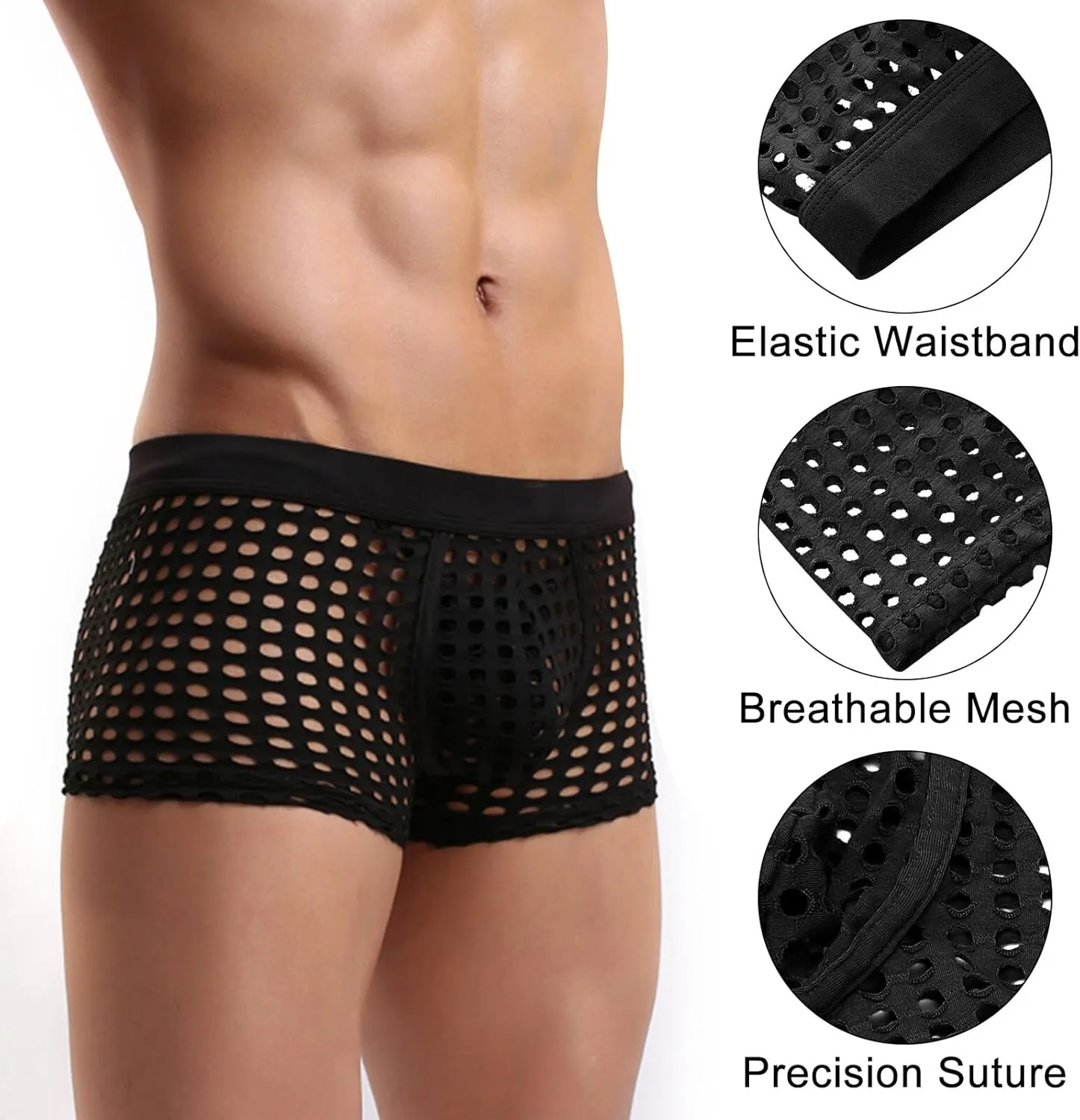 Panegy Men's Muscle Shorts Fishnet Openwork Boxer Shorts Workout Running Gym Mesh Hot Shorts Swim Trunks