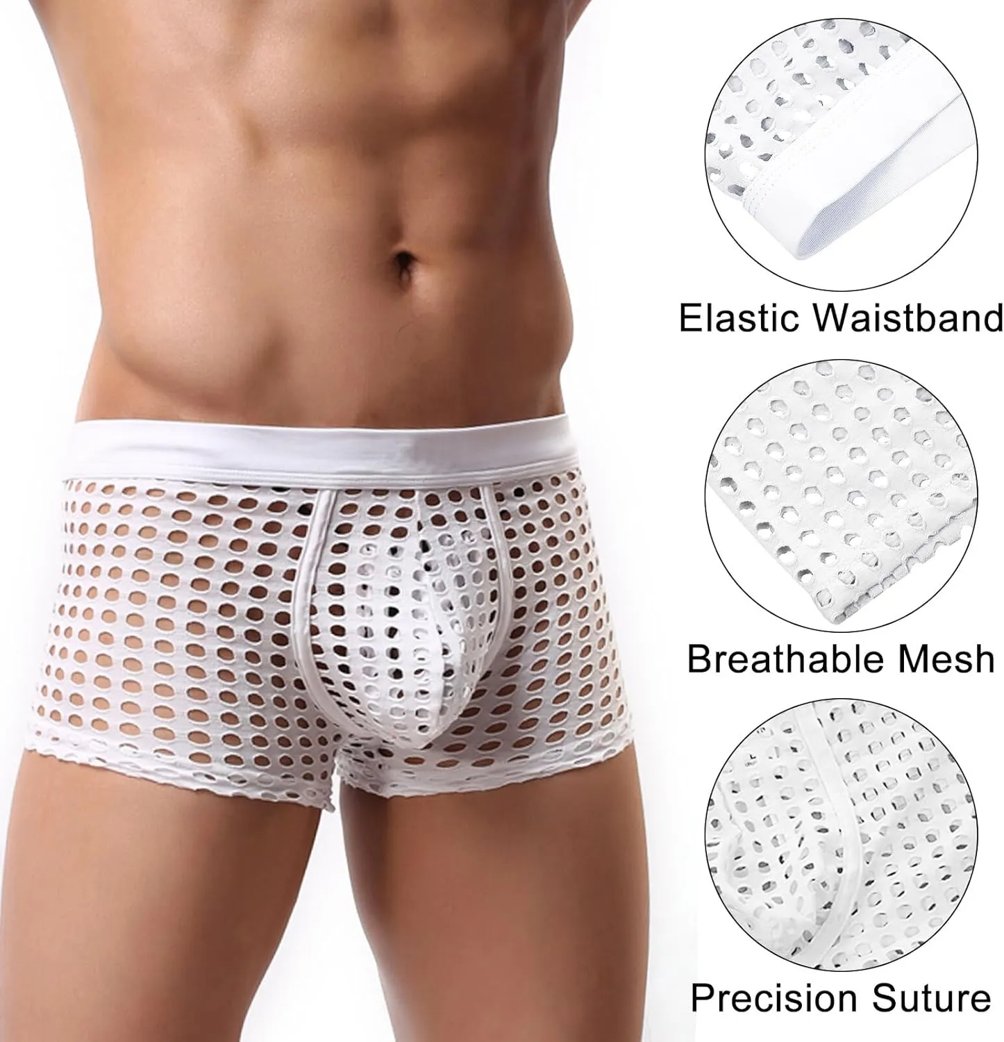 Panegy Men's Muscle Shorts Fishnet Openwork Boxer Shorts Workout Running Gym Mesh Hot Shorts Swim Trunks