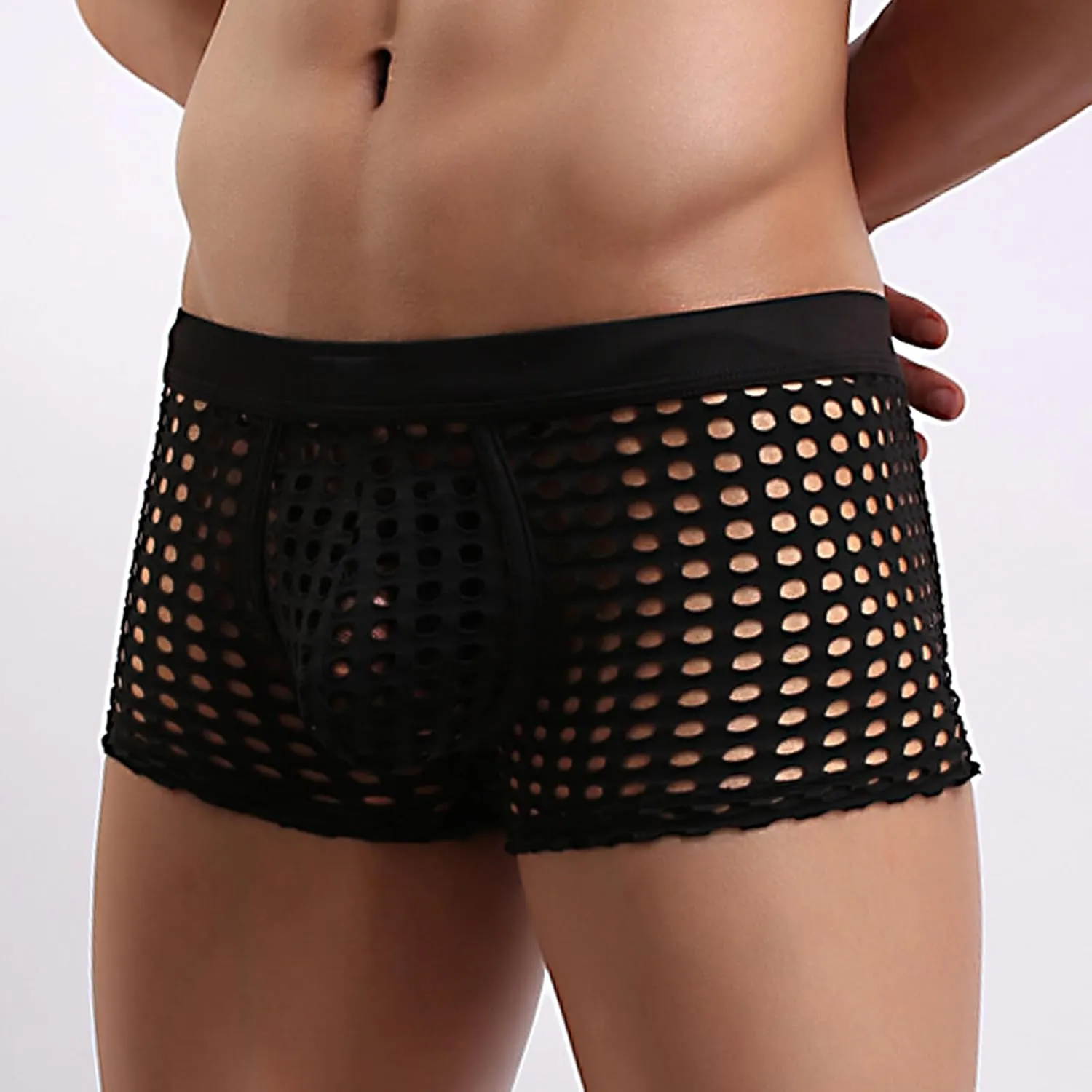 Panegy Men's Muscle Shorts Fishnet Openwork Boxer Shorts Workout Running Gym Mesh Hot Shorts Swim Trunks