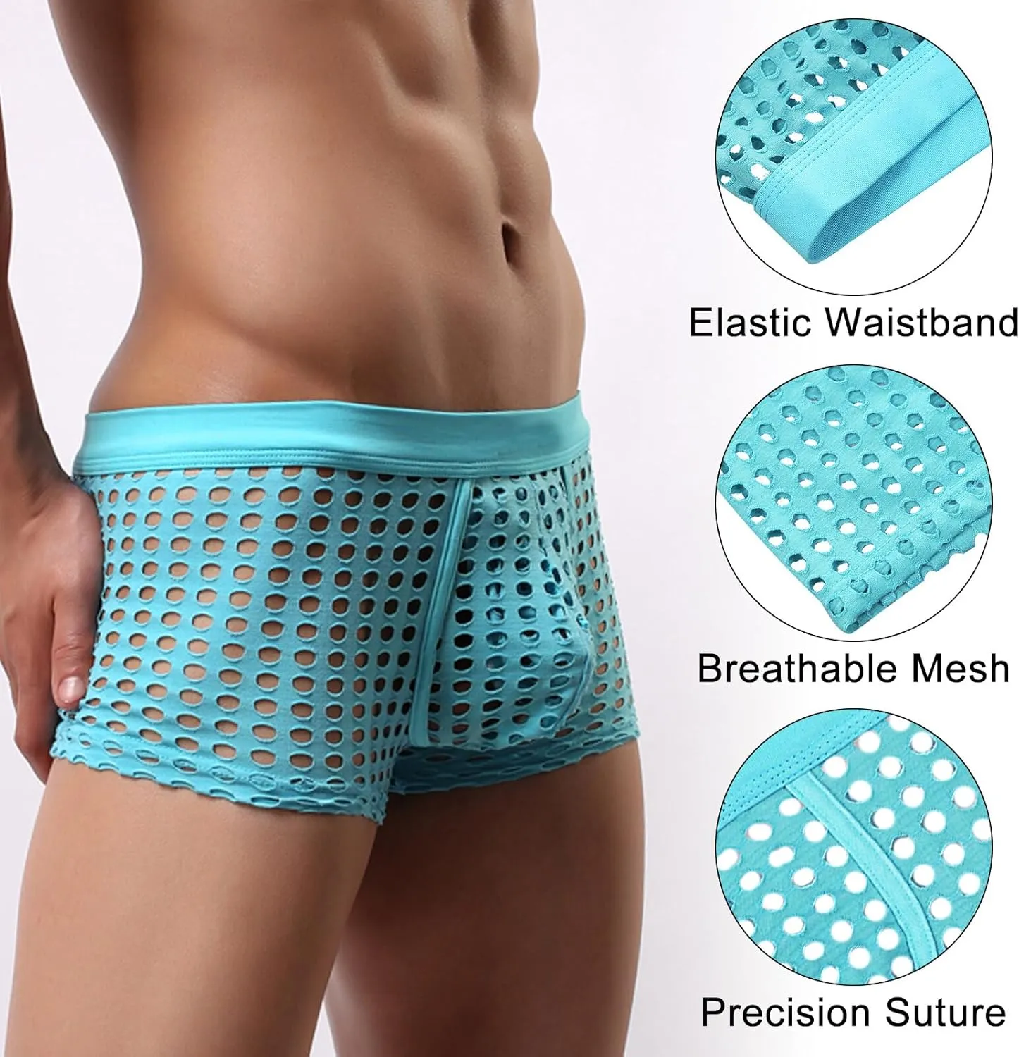 Panegy Men's Muscle Shorts Fishnet Openwork Boxer Shorts Workout Running Gym Mesh Hot Shorts Swim Trunks
