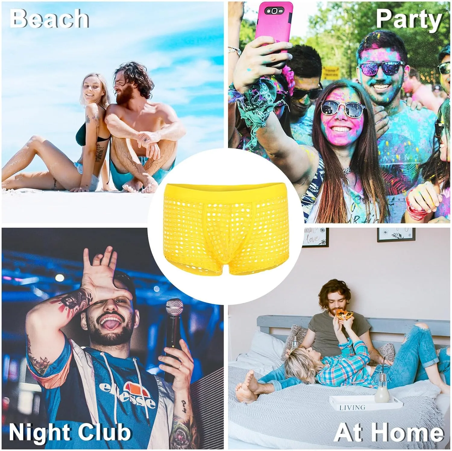 Panegy Men's Muscle Shorts Fishnet Openwork Boxer Shorts Workout Running Gym Mesh Hot Shorts Swim Trunks
