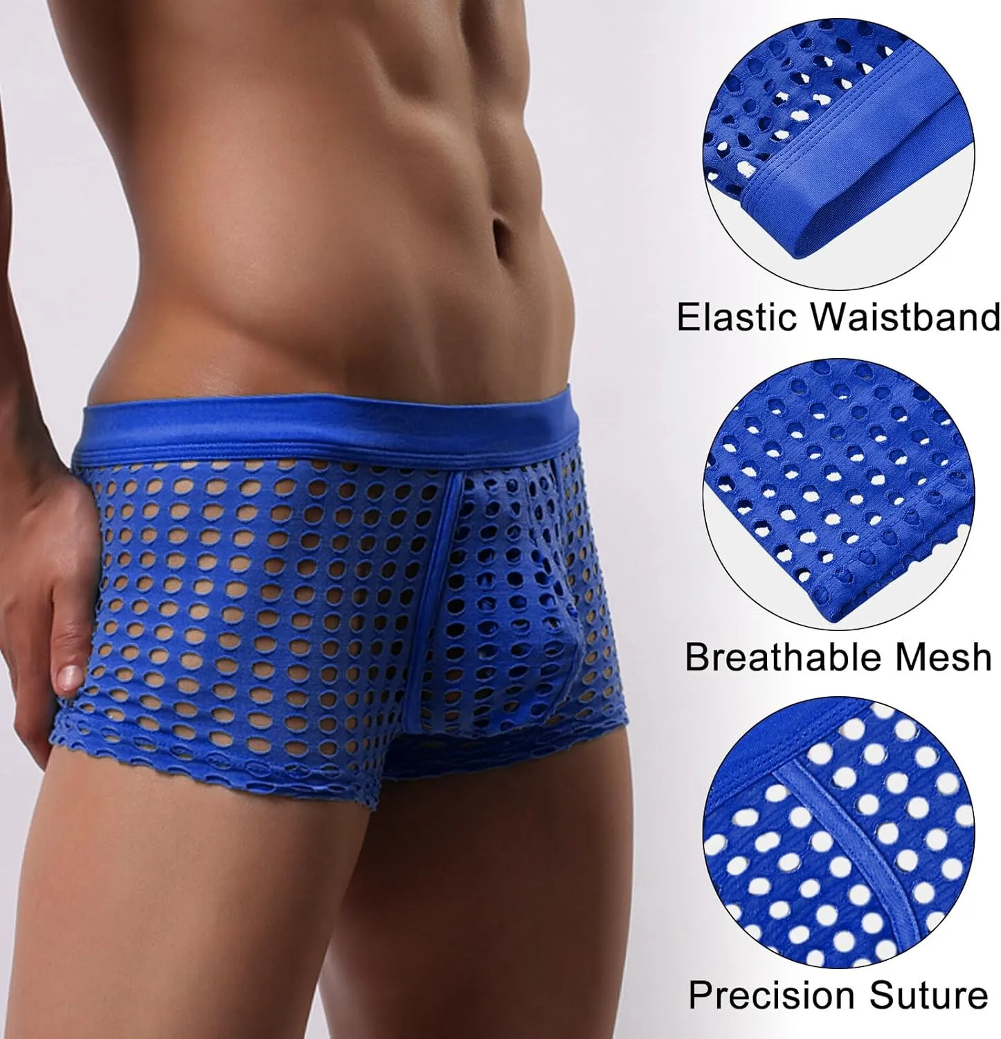 Panegy Men's Muscle Shorts Fishnet Openwork Boxer Shorts Workout Running Gym Mesh Hot Shorts Swim Trunks