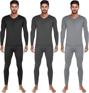 Patelai 3 Set Thermal Underwear for Men Long Underwear Fleece Lined V Neck Winter Warm Base Layers Thermal Top Bottom