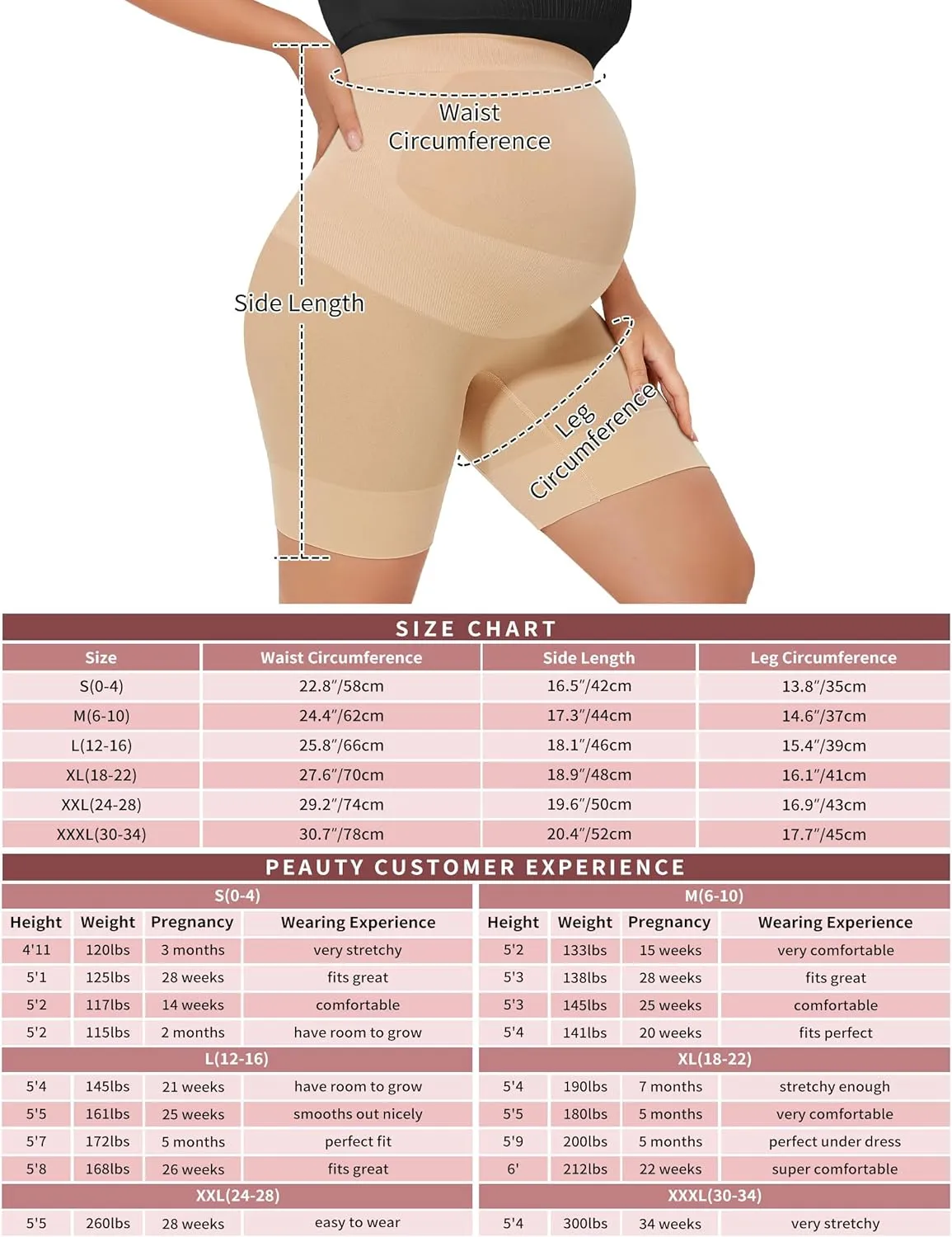 Peauty Seamless Maternity Shapewear & Underwear 2-in-1, Non-Roll Edge Pregnancy Shorts Essentials Maternity Dress(S-3XL)