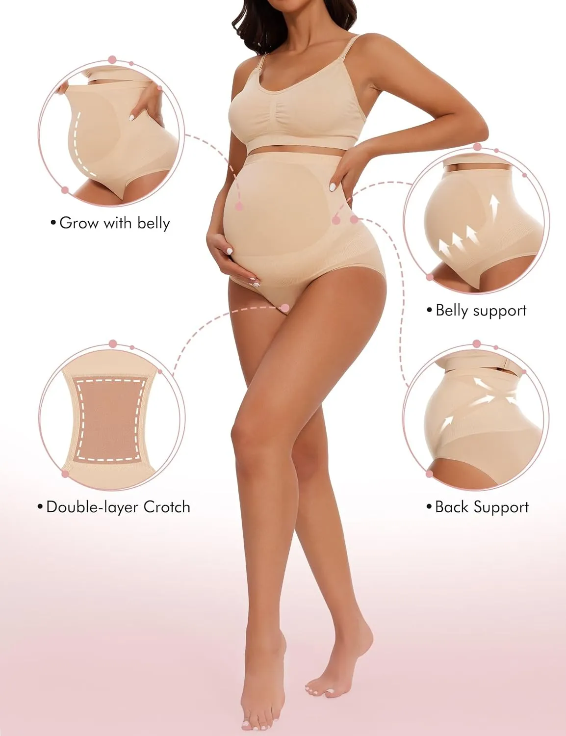 Peauty Seamless Maternity Shapewear Over Belly(S-3XL), Non-Roll Edge Pregnancy Underwear for Baby Shower & Daily Wear