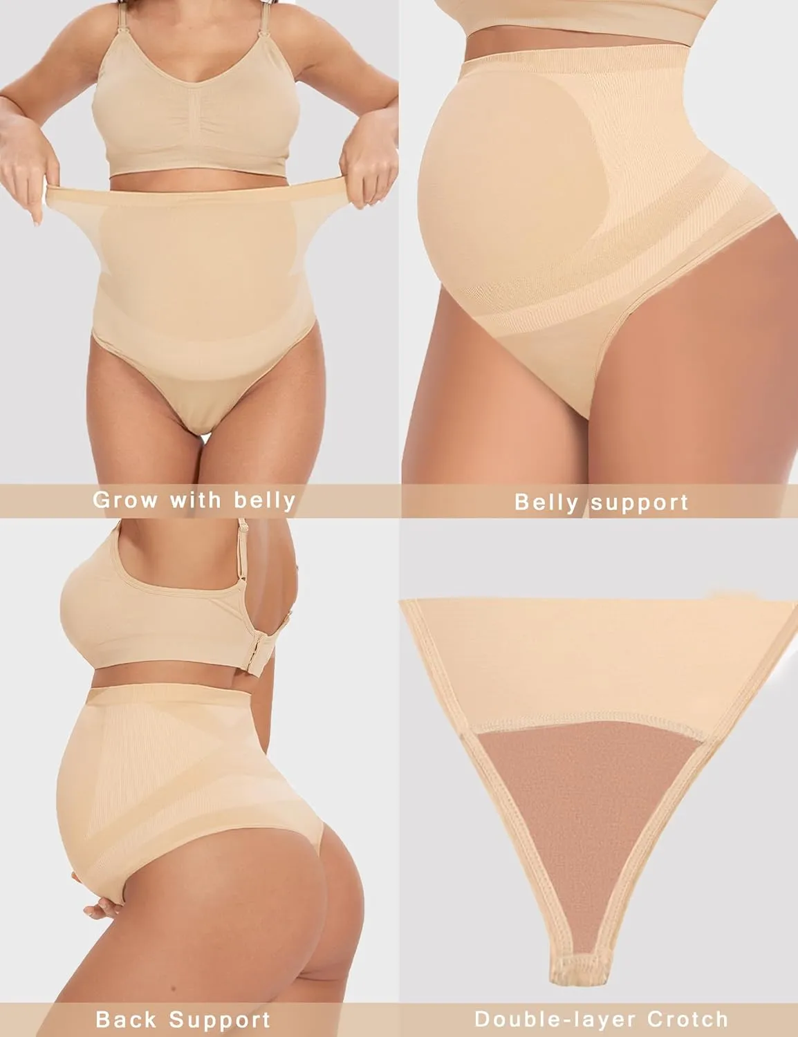 Peauty Women's Seamless Maternity Thong Underwear (S-3XL) - High Waisted No Panty Lines Shapewear for Dresses & Formal Wear