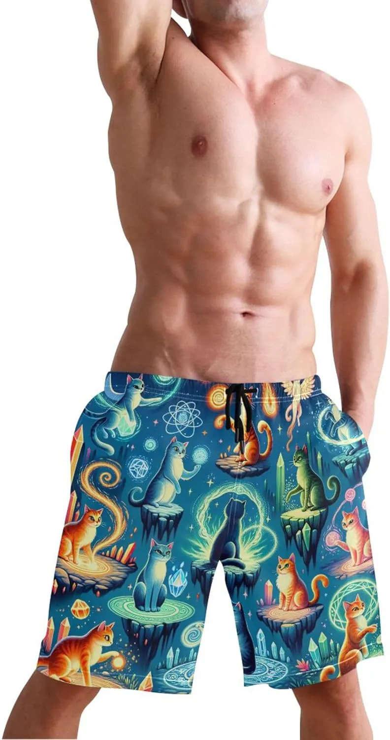 Personalized Mens Swim Trunks Funny Exotic Cats Beach Board Shorts Quick Dry Bathing Shorts S