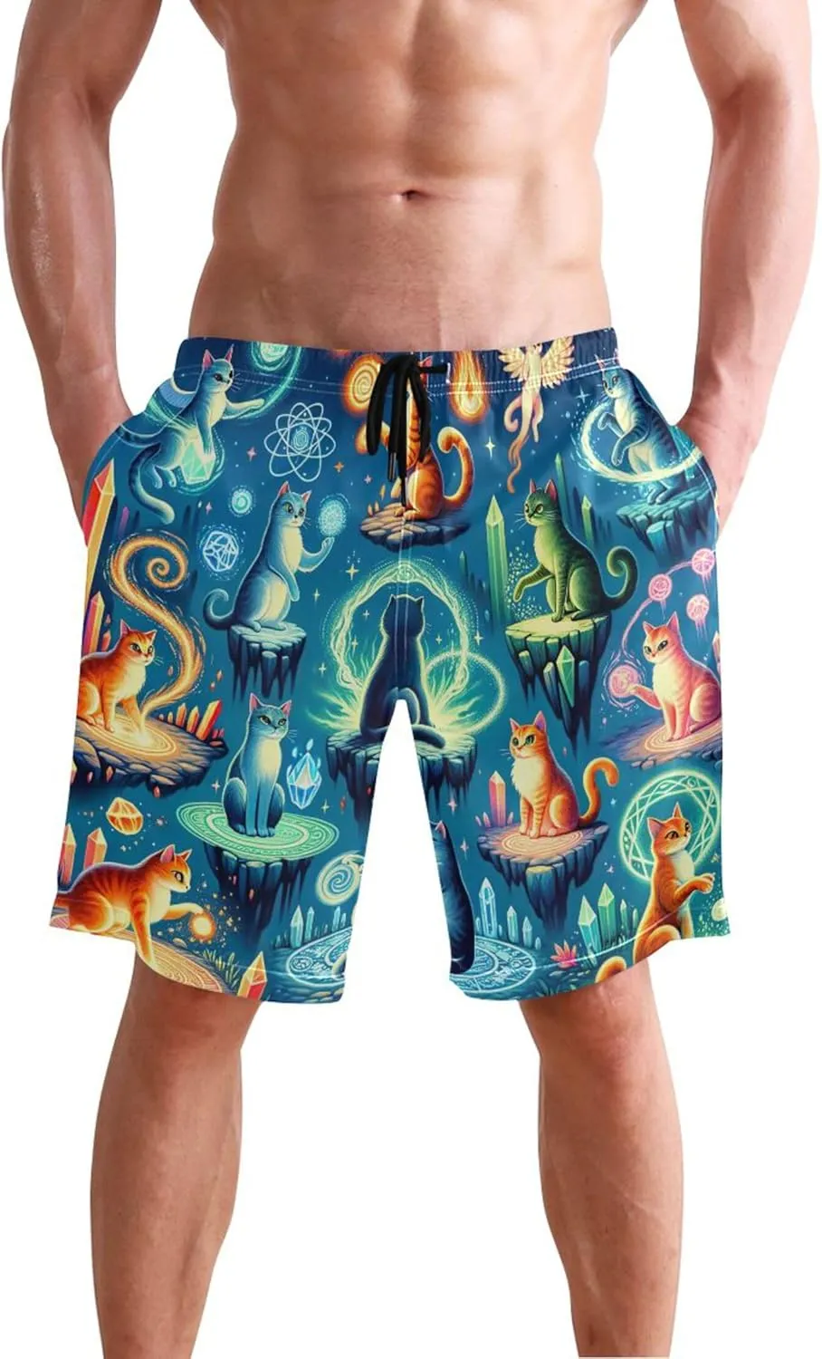 Personalized Mens Swim Trunks Funny Exotic Cats Beach Board Shorts Quick Dry Bathing Shorts S