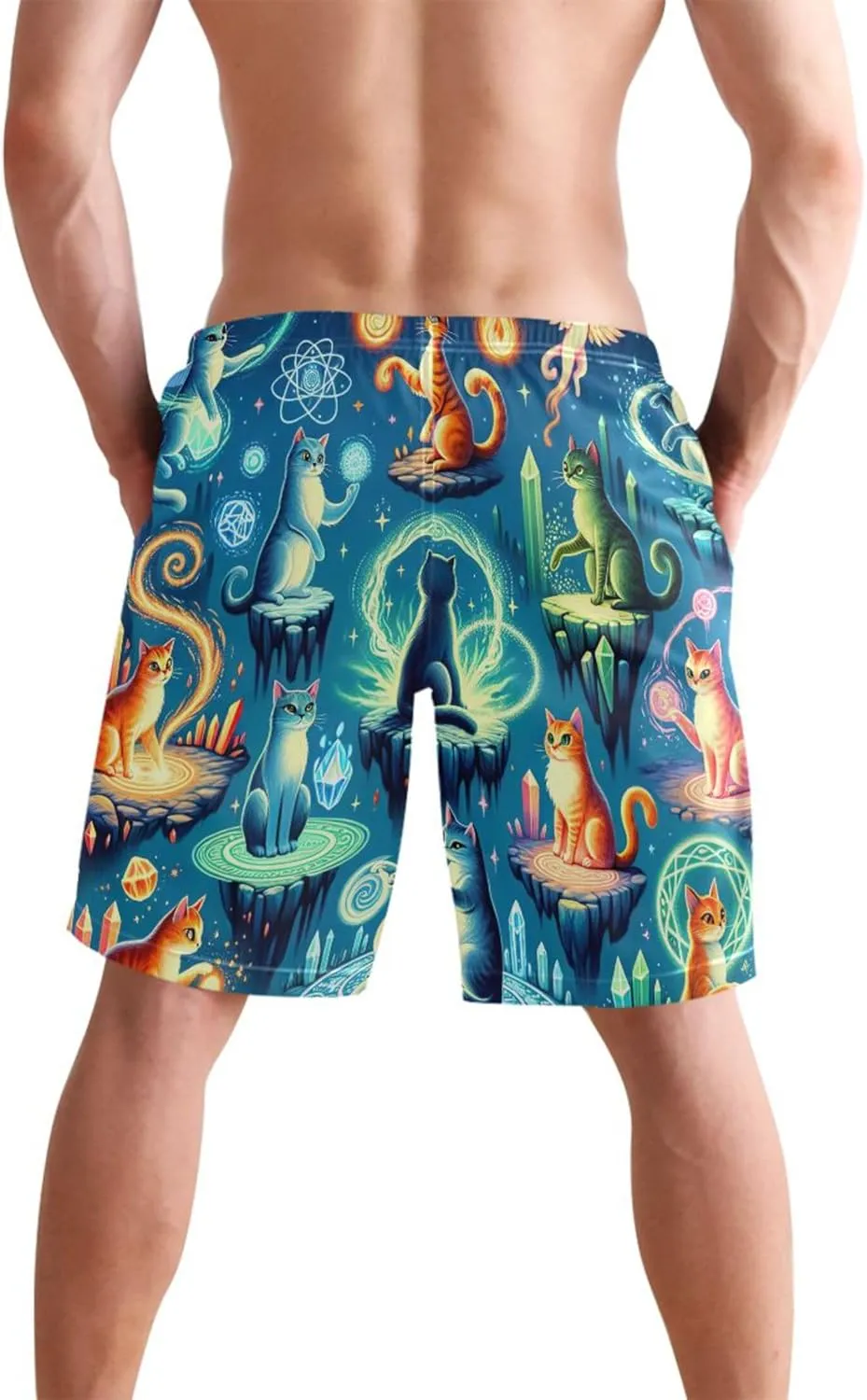 Personalized Mens Swim Trunks Funny Exotic Cats Beach Board Shorts Quick Dry Bathing Shorts S