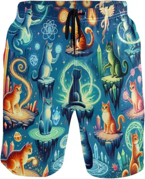 Personalized Mens Swim Trunks Funny Exotic Cats Beach Board Shorts Quick Dry Bathing Shorts S