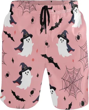 Pink Cute Ghosts Men Swim Trunks Funny Bathing Shorts Quick Dry Surf Board Beach Shorts S