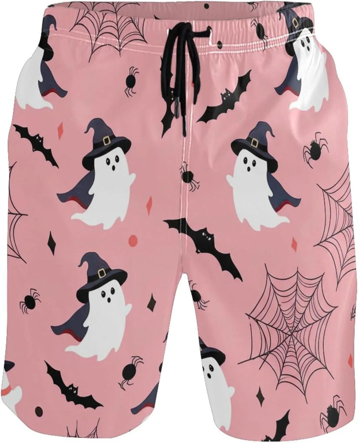Pink Cute Ghosts Men Swim Trunks Funny Bathing Shorts Quick Dry Surf Board Beach Shorts S