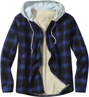 Plaid Hoodies Jackets for Men Relaxed Fit Zip Up Long Sleeve Fleece Lined Casual Plaid Jacket Color Block Patchwork