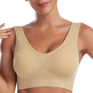 Plunge Unlined Seamless Bra Yoga Bra -Binding Underwear Everyday Basic Sleeping Bras Sport Bras for Women Lounge