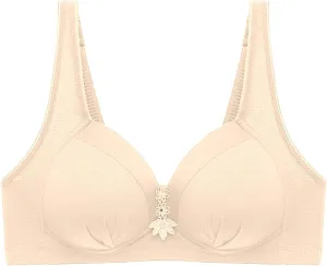 Plus Size Bras for Women Sexy Solid Color Embroidery Gathered Comfy Bras Breathable Thin Non-Steel Ring Everyday Bras