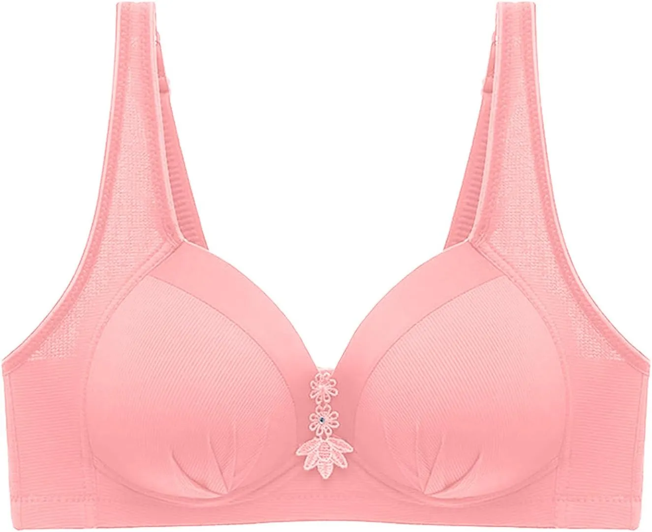 Plus Size Bras for Women Sexy Solid Color Embroidery Gathered Comfy Bras Breathable Thin Non-Steel Ring Everyday Bras