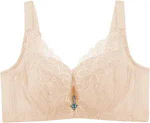 Plus Size Lace Bra for Women Full-Coverage Pullover Stretch No Underwire Underwear Solid Color Sexy Push Up Bralette