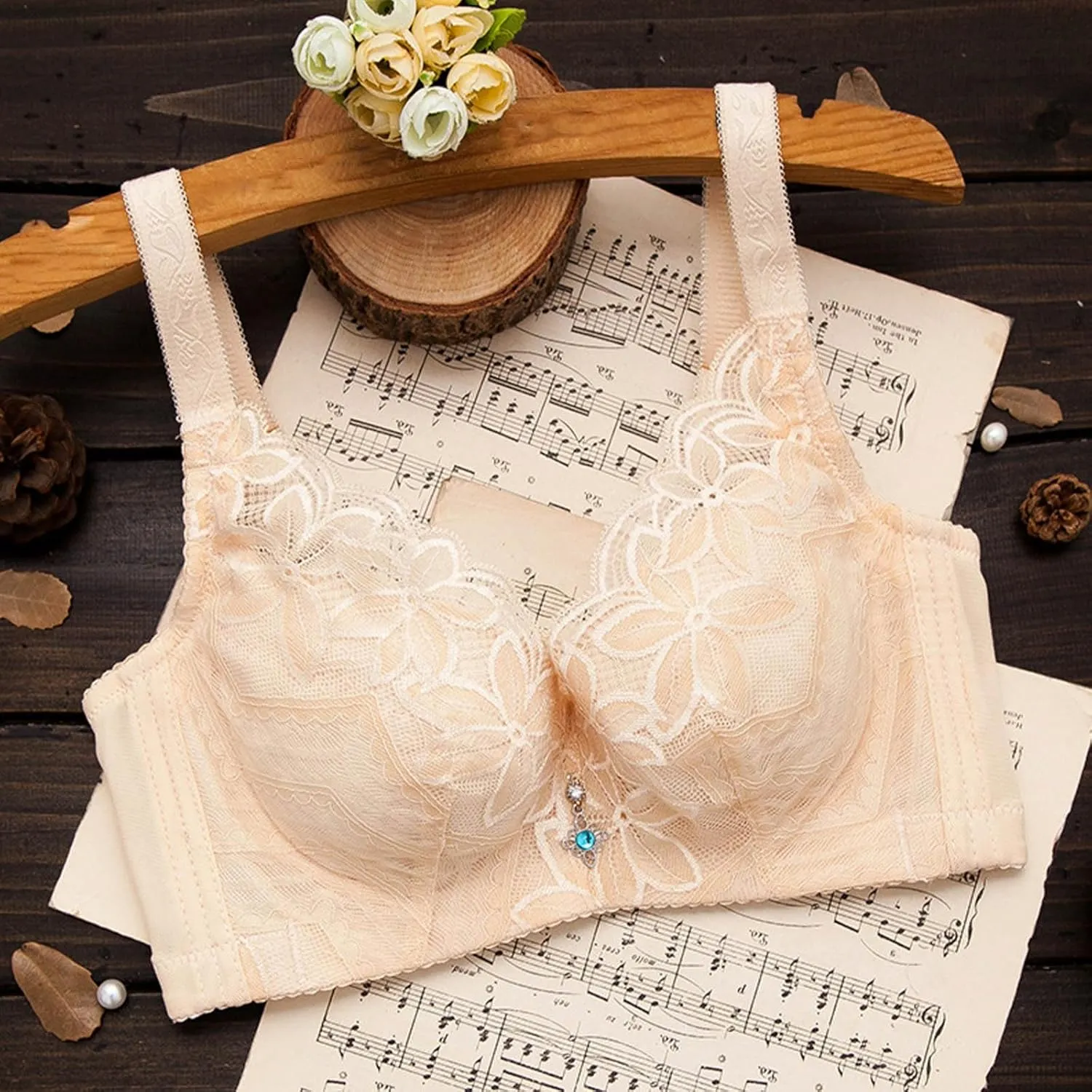 Plus Size Lace Bra for Women Full-Coverage Pullover Stretch No Underwire Underwear Solid Color Sexy Push Up Bralette