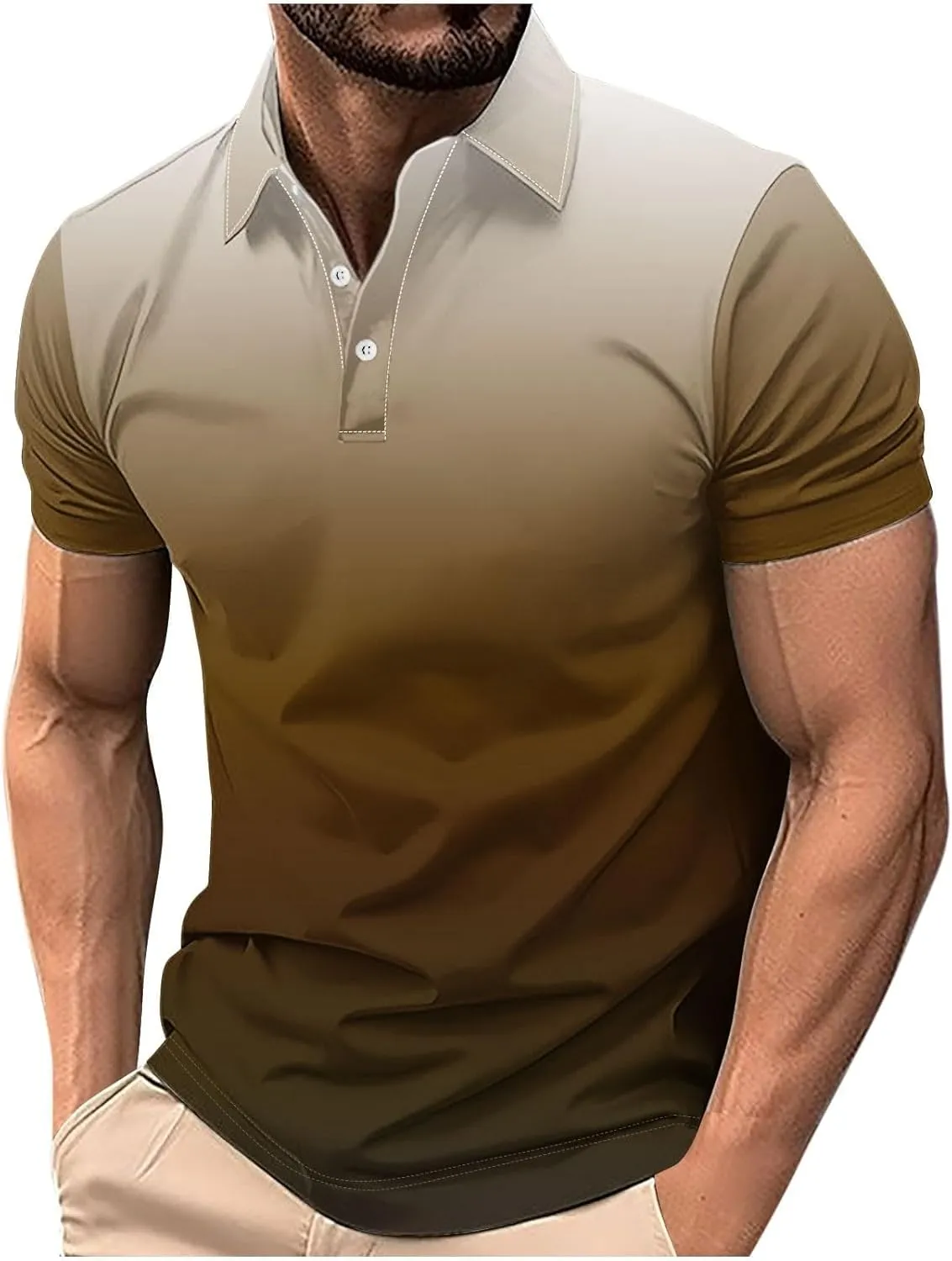 Polo Shirts for Men Short Sleeve Button Down Collar Gradient Tee Dressy Casual Business Work Tshirt Summer Golf Tops