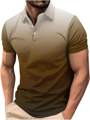 Polo Shirts for Men Short Sleeve Button Down Collar Gradient Tee Dressy Casual Business Work Tshirt Summer Golf Tops