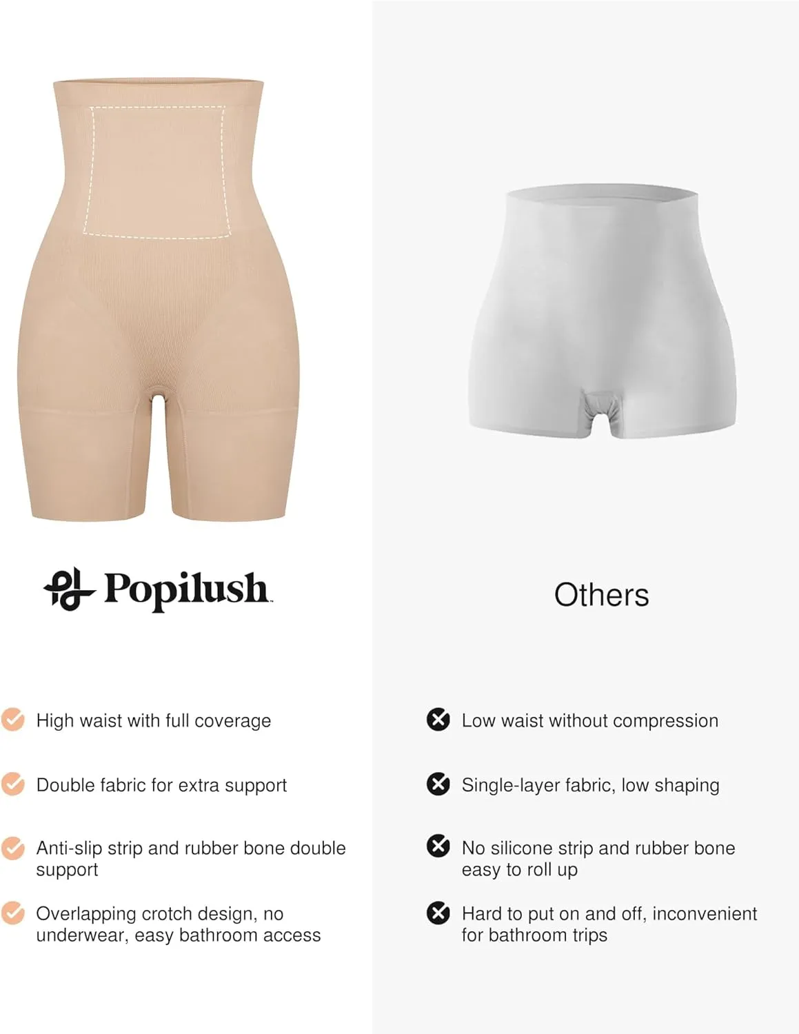 Popilush Shapewear Shorts Tummy Control High Waisted Body Shaper Seamless Underwear for Women Butt Lifting