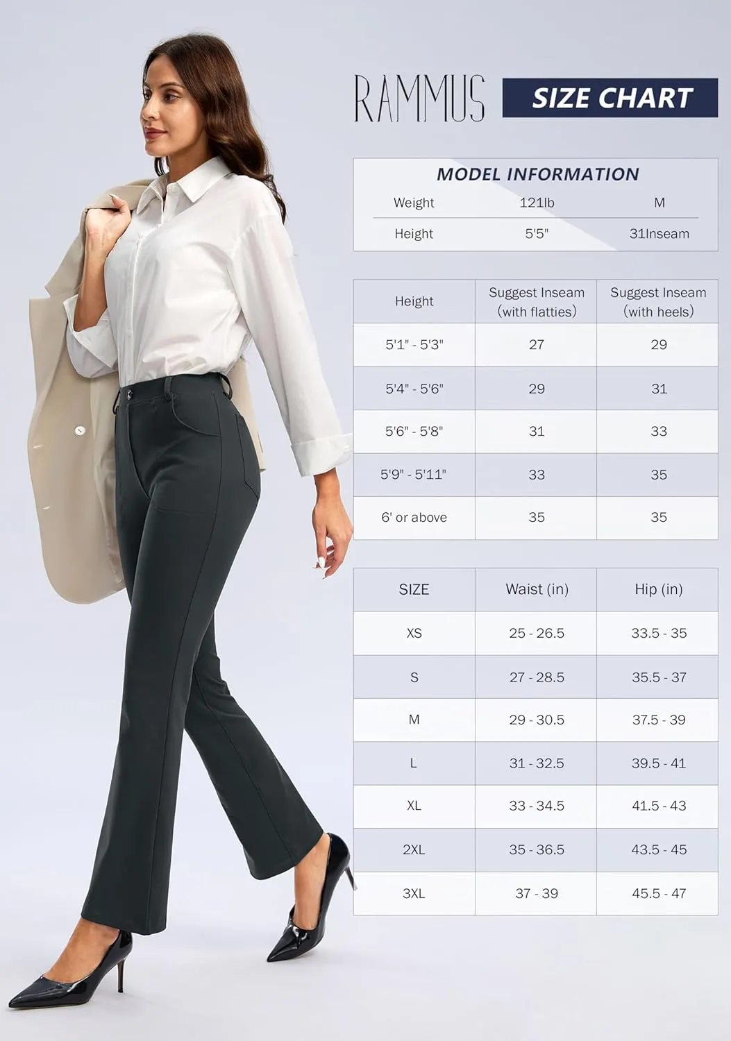 Rammus Womens Dress Pants with Pockets Stretchy Business Casual Work Pants Bootcut Slacks for Office