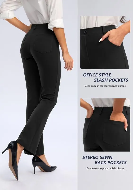 Rammus Womens Dress Pants with Pockets Stretchy Business Casual Work Pants Bootcut Slacks for Office